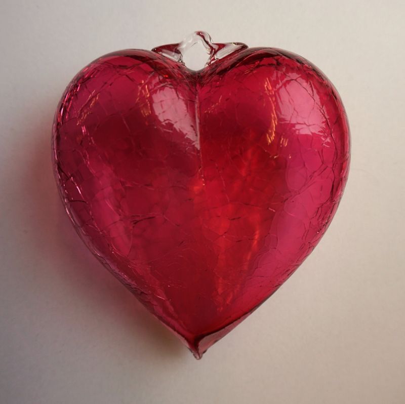 Glasshjerte krakelert mørk rosa